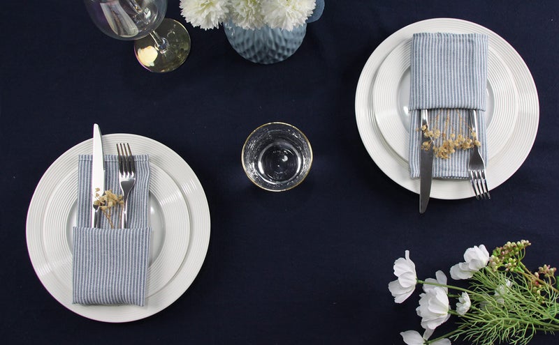 INFEI Narrow Striped Cotton Linen Blended Dinner Cloth Napkins - Set of 12 (40 x 40 cm) - for Events & Home Use (Blue) - Image 4